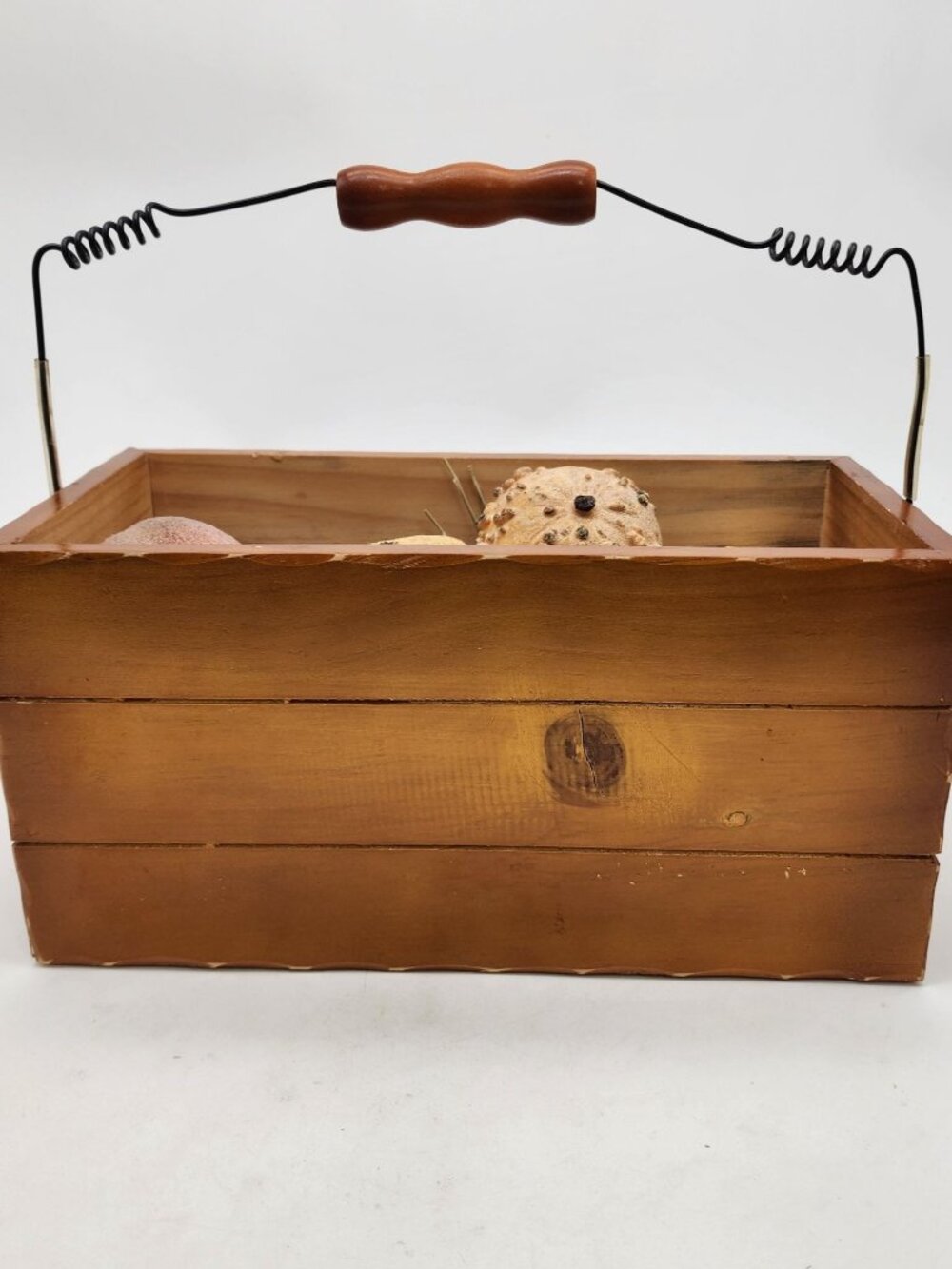 Rustic Wooden Pumpkin Basket With Sugared Gourds & Wire Handle - Picture 3 of 7